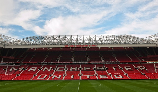 A view of Old Trafford with 'Manchester United' on the seats