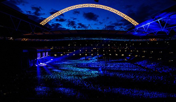 Wembley Stadium at night during a concert
